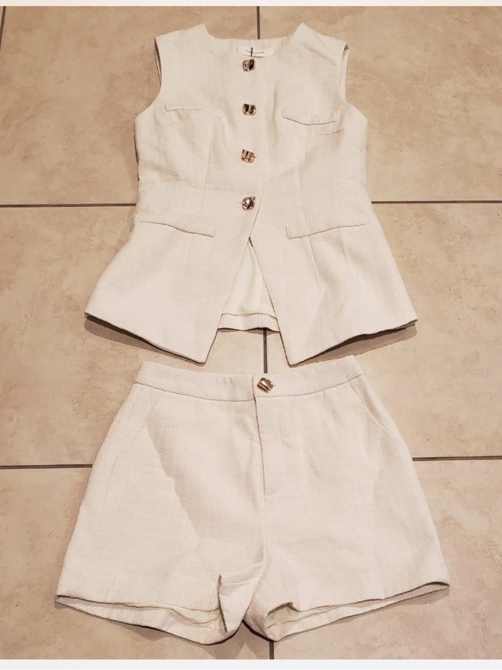 Commense Metal Button Tweed Vest & Short Set - Picture 2 of 8